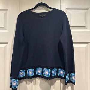 Joseph A Women's Navy Crochet Trim Top